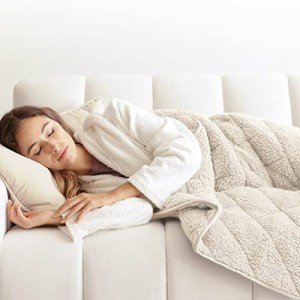 Luna Premium Double Sided Sherpa Weighted Blanket Heavy Fuzzy Fleece Throw Blanket - Soft Plush Quilt for Kids & Adults - 10lbs - 50" x 60" [Ivory]