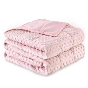 Sivio Weighted Blanket Twin 15 Pounds, Adult Weighted Blankets with Soft Minky Dots & Cozy Cooling Microfiber for Calming and Sleeping, Heavy Blanket, 48" x 72", Pink