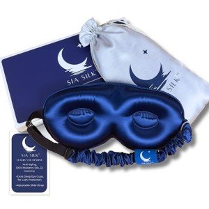 Sia Silk Sleep Mask with Eye Cups – No-Pressure 3D Eye Covers for Sleeping with Eyelash Extensions – Made of Thick Memory Foam – Adjustable, Blackout Silk Eye Sleep Mask for Women & Men -Navy