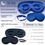 Sia Silk Sleep Mask with Eye Cups – No-Pressure 3D Eye Covers for Sleeping with Eyelash Extensions – Made of Thick Memory Foam – Adjustable, Blackout Silk Eye Sleep Mask for Women & Men -Navy