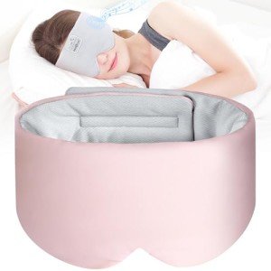 MUSICOZY Ice Silk Sleep Headphones with Bluetooth Mask, Eye Mask for Sleeping in Total Darkness, 5.4 Bluetooth Sleep Mask Sleep Headphones, Soft, Gifts for Men Women (Pink)
