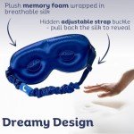 Sia Silk Sleep Mask with Eye Cups – No-Pressure 3D Eye Covers for Sleeping with Eyelash Extensions – Made of Thick Memory Foam – Adjustable, Blackout Silk Eye Sleep Mask for Women & Men -Navy