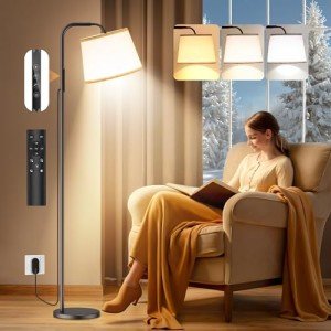 Caromolly Light Therapy Lamp, 10000 Lux Light Therapy Lamp with Remote, Adjustable Color/Brightness/Timer, Modern Light Therapy Floor Lamp with Linen Shade for Office, Living Room, Bedroom