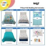 Sunny Side Up Bluey & Friends Full Comforter Set - 7 Piece Kids Bedding Includes Comforter, Sheets & Pillow Cover - Super Soft Microfiber Bed Set