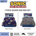 Franco Sonic The Hedgehog Anime Kids Bedding Super Soft Comforter and Sheet Set with Sham, 7 Piece Queen Size, (Official Licensed Product)