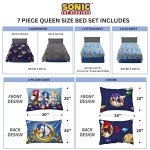 Franco Sonic The Hedgehog Anime Kids Bedding Super Soft Comforter and Sheet Set with Sham, 7 Piece Queen Size, (Official Licensed Product)