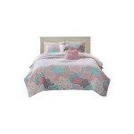 Urban Habitat Kids Reversible Cotton Quilt Set - Vibrant Fun, Playful Print, All Season Children Bedding Coverlet Bedspread, Decorative Pillow, Bedroom Décor, Full/Queen, Cloud Pink 5 Piece