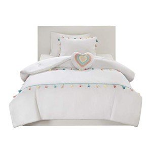 Mi Zone Kids Tessa Cozy Comforter Set, Colorful Fun Design All Season Children Bedding Girls Bedroom Décor, Twin, White with Colorful Tassel 3 Piece