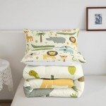 Nursery Cute Wild Animals Bedding Set for Girls Boys Child Kids Cartoon Lion Giraffe Crocodile Comforter Decor Nature Wildlife Comforter Set Zoo Animal Theme Duvet Set Full Size Quilt Set