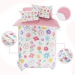 SANDJEST Floral Full Bedding Sets for Girl, Ultra Soft Microfiber Comforter Bed Set with 4-Pieces, Flower Comforters Sets for Kids Children Girl Teen Tween Bedroom Decor