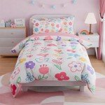 SANDJEST Floral Full Bedding Sets for Girl, Ultra Soft Microfiber Comforter Bed Set with 4-Pieces, Flower Comforters Sets for Kids Children Girl Teen Tween Bedroom Decor
