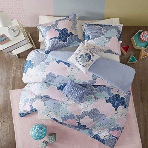 Urban Habitat Kids Duvet Set Vibrant Fun and Playful Print All Season Comforter Cover Matching Shams, Decorative Pillow, Children Bedding, Bedroom Décor, Twin/Twin XL, Cloud Blue 4 Piece