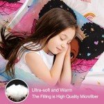 A Nice Night Black Girl Princess with Wings Comforter Set,Pink Gradient Glitter Rainbow Galaxy 6pcs Kids Bedding Set,Full