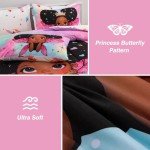 A Nice Night Black Girl Princess with Wings Comforter Set,Pink Gradient Glitter Rainbow Galaxy 6pcs Kids Bedding Set,Full