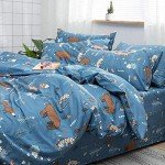 Wellboo Navy Bear Comforter Sets Twin Kids Boys Cartoon Animals Bedding Comforters Cotton Blue Woodland Forest Adventure Quilts Bear Fox Rabbit Toddler Cute Soft Comforters Children Dark Blue Warm Bed