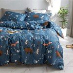 Wellboo Navy Bear Comforter Sets Twin Kids Boys Cartoon Animals Bedding Comforters Cotton Blue Woodland Forest Adventure Quilts Bear Fox Rabbit Toddler Cute Soft Comforters Children Dark Blue Warm Bed