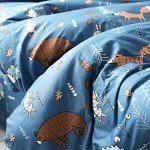 Wellboo Navy Bear Comforter Sets Twin Kids Boys Cartoon Animals Bedding Comforters Cotton Blue Woodland Forest Adventure Quilts Bear Fox Rabbit Toddler Cute Soft Comforters Children Dark Blue Warm Bed