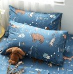 Wellboo Navy Bear Comforter Sets Twin Kids Boys Cartoon Animals Bedding Comforters Cotton Blue Woodland Forest Adventure Quilts Bear Fox Rabbit Toddler Cute Soft Comforters Children Dark Blue Warm Bed