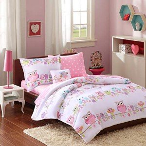 Mi Zone Kids Wise Wendy Bag in A Bag Sets For Girls, Owl Kids Girl Bedding Set – Ultra Soft Microfiber Childrens Bedroom Bed Comforters, Twin, White 8 Piece