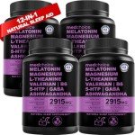 12-in-1 Melatonin Capsules - Melatonin 5mg Natural Sleep Aids for Adults - Magnesium Glycinate 500mg, Ashwagandha, L Theanine, Valerian Root, GABA, 5-HTP, Sleep Supplement for Adults, Pack of 4