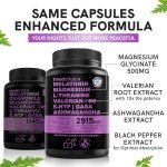 12-in-1 Melatonin Capsules - Melatonin 5mg Natural Sleep Aids for Adults - Magnesium Glycinate 500mg, Ashwagandha, L Theanine, Valerian Root, GABA, 5-HTP, Sleep Supplement for Adults, Pack of 4