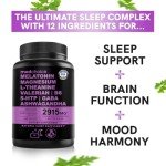 12-in-1 Melatonin Capsules - Melatonin 5mg Natural Sleep Aids for Adults - Magnesium Glycinate 500mg, Ashwagandha, L Theanine, Valerian Root, GABA, 5-HTP, Sleep Supplement for Adults, Pack of 4