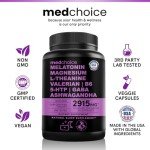 12-in-1 Melatonin Capsules - Melatonin 5mg Natural Sleep Aids for Adults - Magnesium Glycinate 500mg, Ashwagandha, L Theanine, Valerian Root, GABA, 5-HTP, Sleep Supplement for Adults, Pack of 4