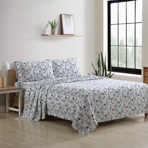 Eddie Bauer - Queen Sheet Set, Warm Breathable Cotton Flannel Bedding with Deep Pockets, Brushed for Extra Softness, Cozy Home Decor, Oeko-Tex Certified (Tree Farm, Queen)