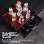 Nuoex Wooden 3 Tier Fragrance Organizer Storage Cologne Stand for Men, Perfume Tray Display with Drawer, Cologne Accessories, Cherry&Black