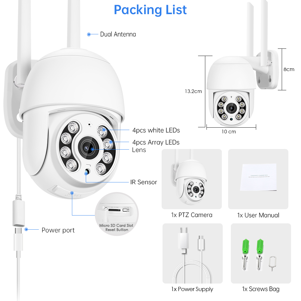 Smart Outdoor WiFi Security Camera with Color Night Vision