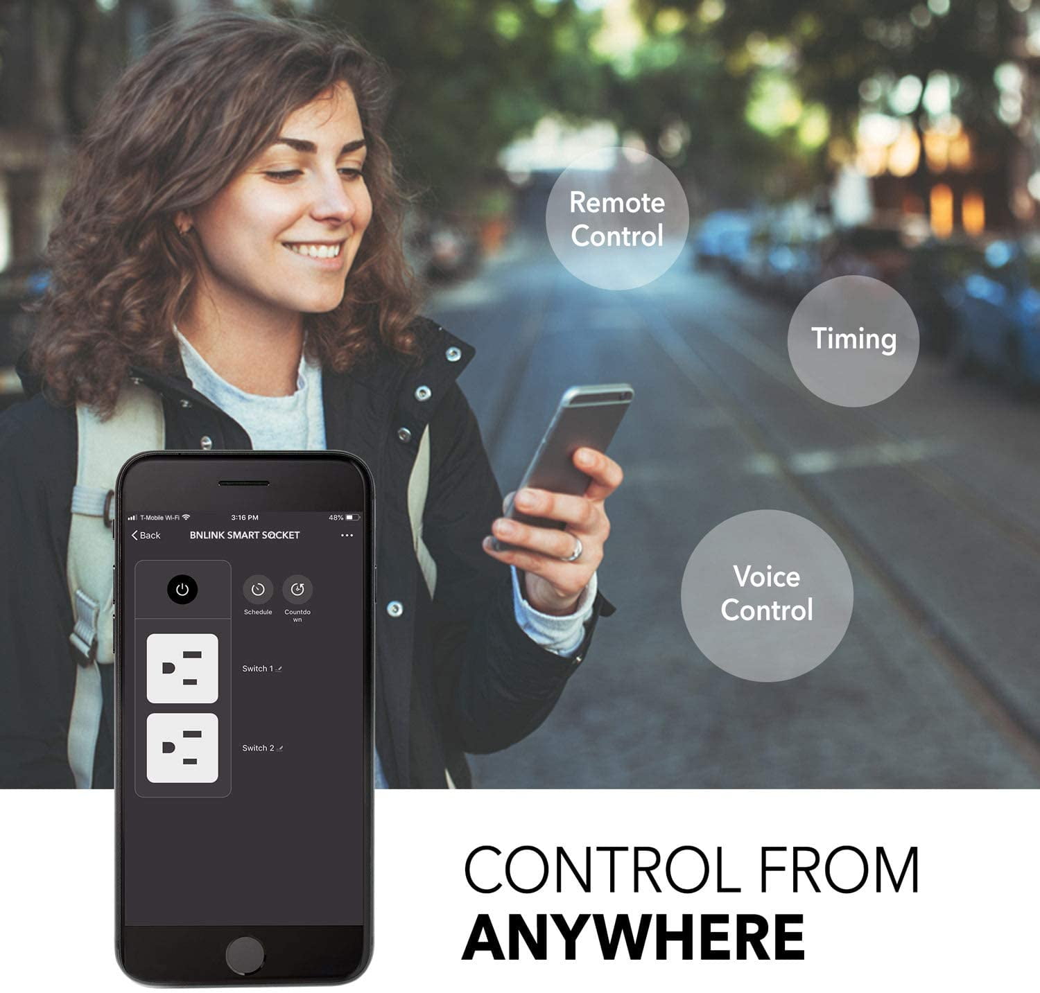 Smart WiFi Dual Socket Plug - Works with Alexa & Google Home