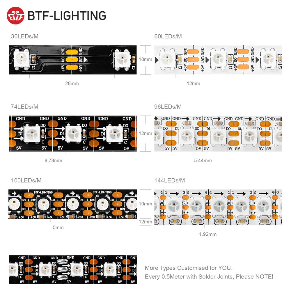 Smart RGB LED Strip Lights WS2812B Individually Addressable