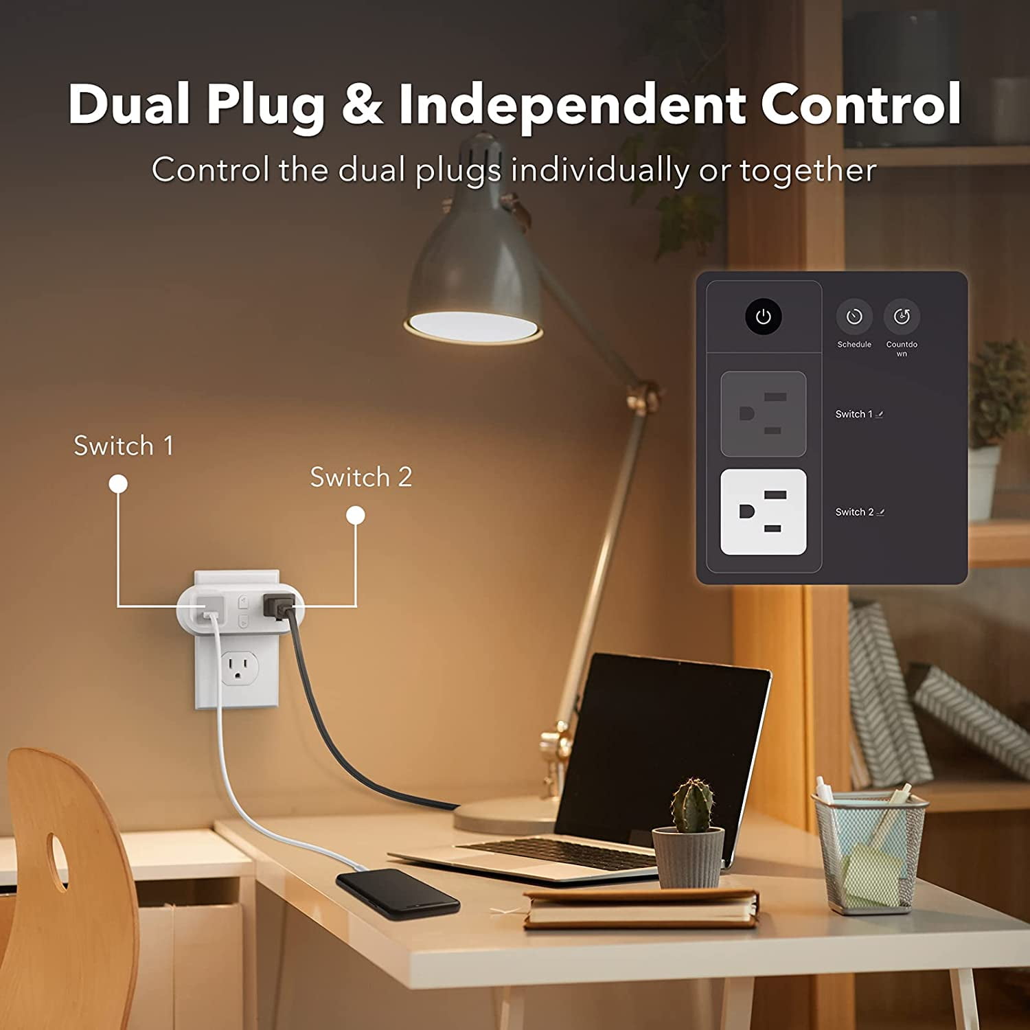 Smart WiFi Dual Socket Plug - Works with Alexa & Google Home