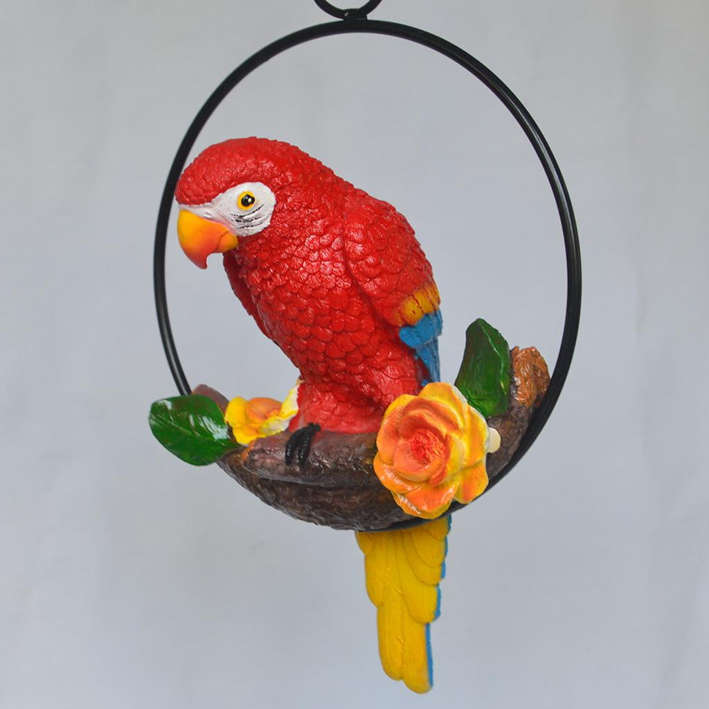 Pair of Resin Hanging Parrot Sculptures for Garden
