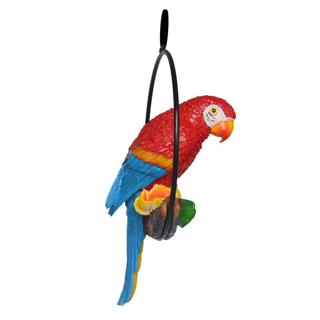 Pair of Resin Hanging Parrot Sculptures for Garden