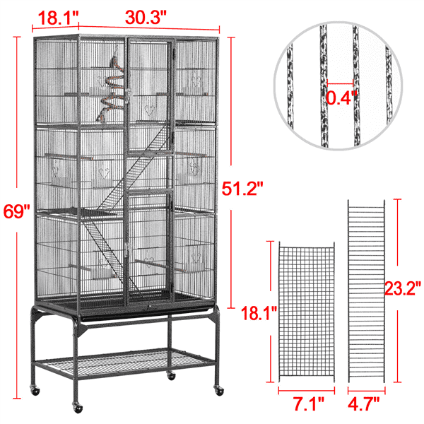 XL Metal Rolling Pet/Bird Cage + Stand