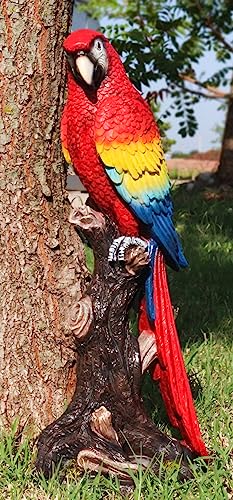 Scarlet Macaw Parrot Tree Figurine: Vibrant Decor