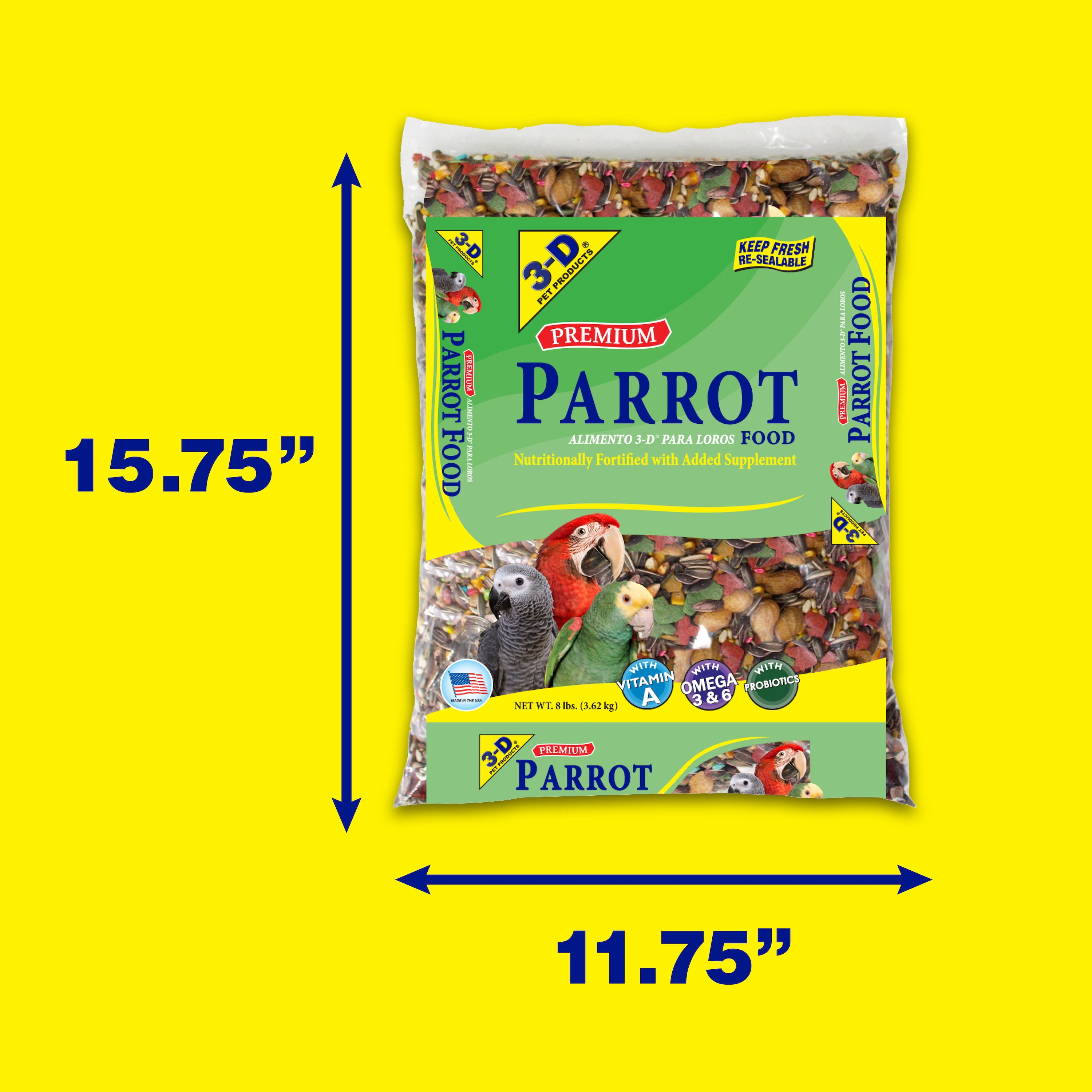 Premium Parrot Seeds: 8lb Bag by 3-D Pet Products
