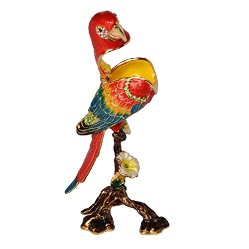 Macaw Parrot Enameled Trinket Box Figurine
