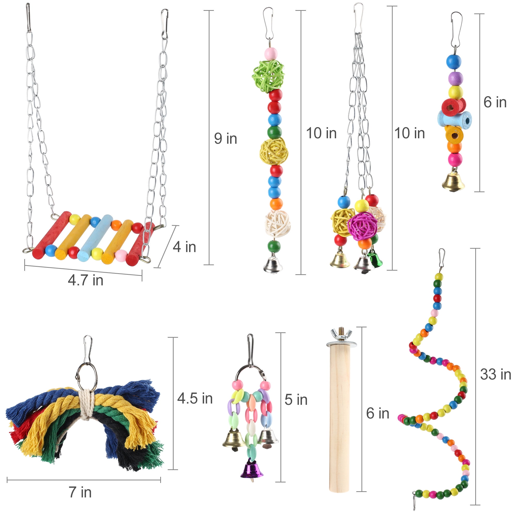 LotFancy 8 Pcs Bird Parrot Swing Toys, Natural Wood
