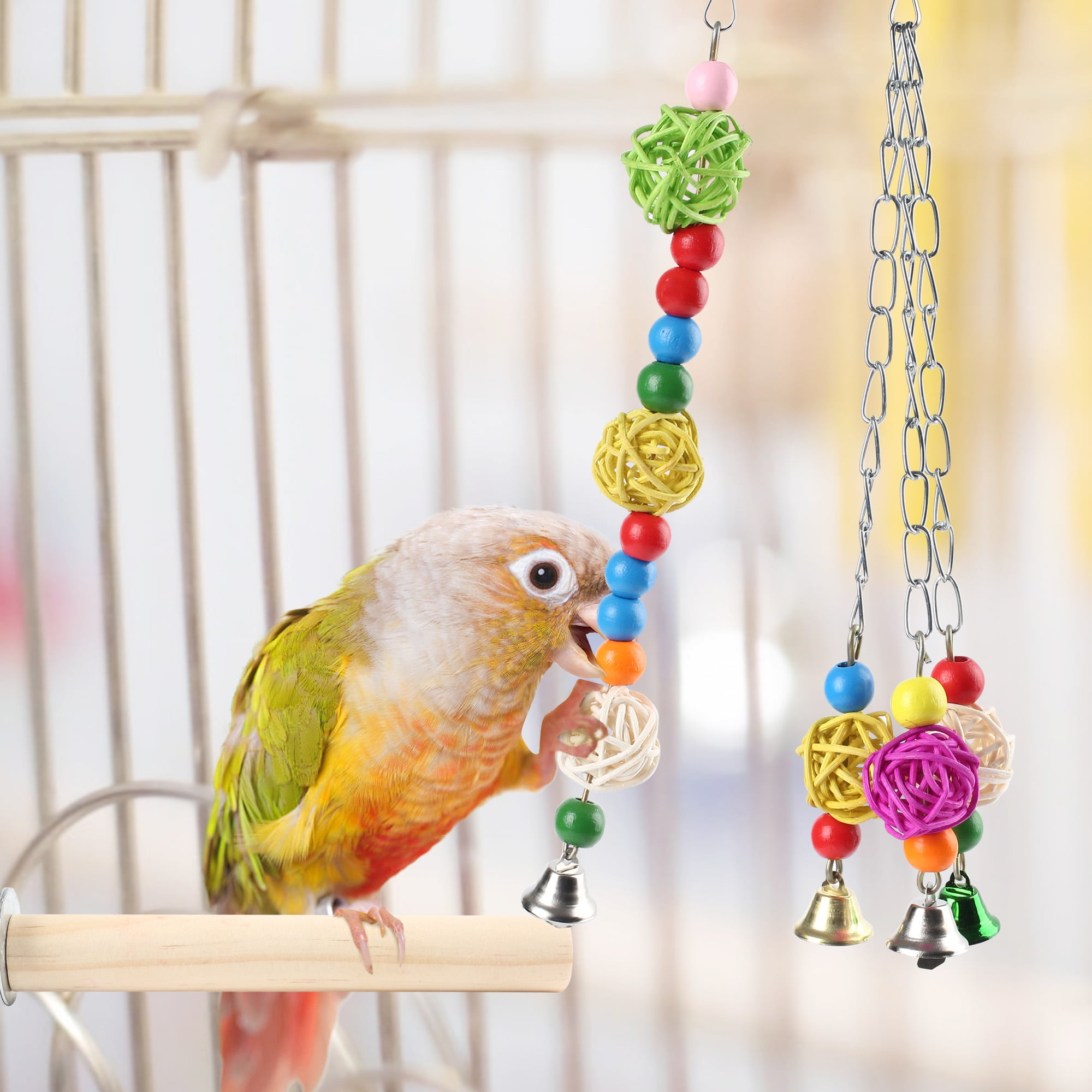 LotFancy 8 Pcs Bird Parrot Swing Toys, Natural Wood