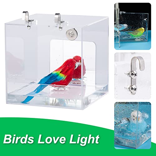 capuca Large Bird Bath Cage Hanging - 6.3 Inch Bird Bathtub Shower Box Bowl Cage Accessories for Big Bird Parakeets Parrot Budgie Conure African Grey for Most Indoor Cages