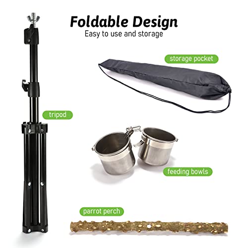 43 INCH Adjustable Parrot Perch Stand with Feeding Bowls