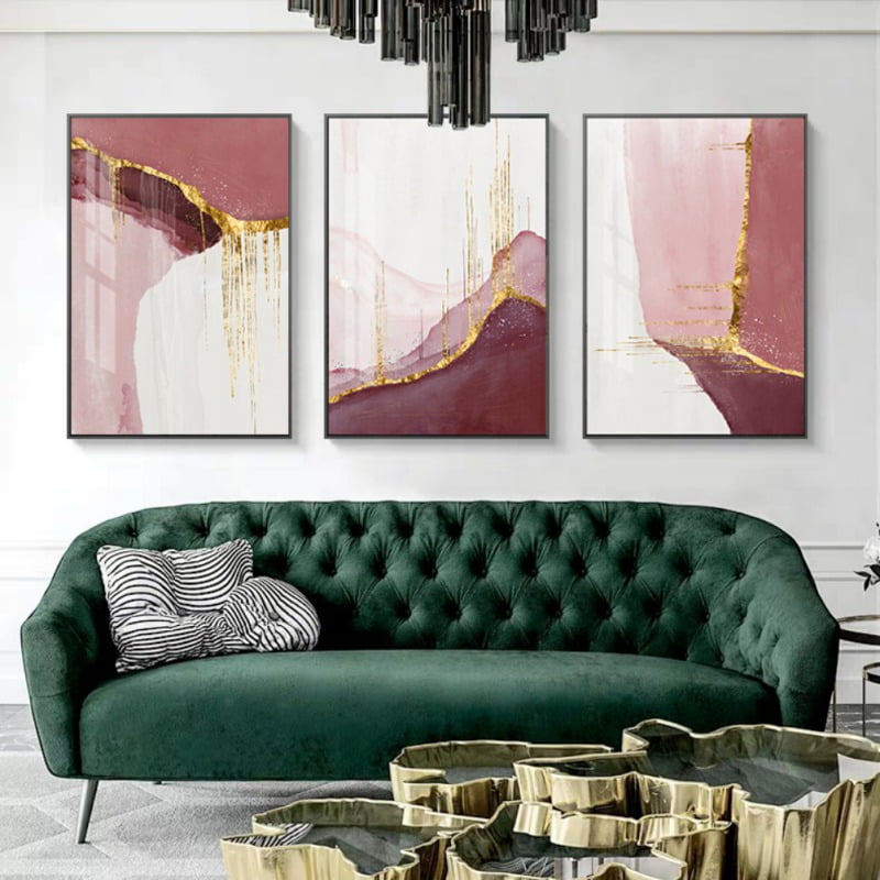 Modern Pink & Gold Abstract Wall Art Set