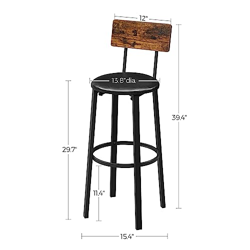 Rustic Brown PU Upholstered Bar Stools - Set of 2
