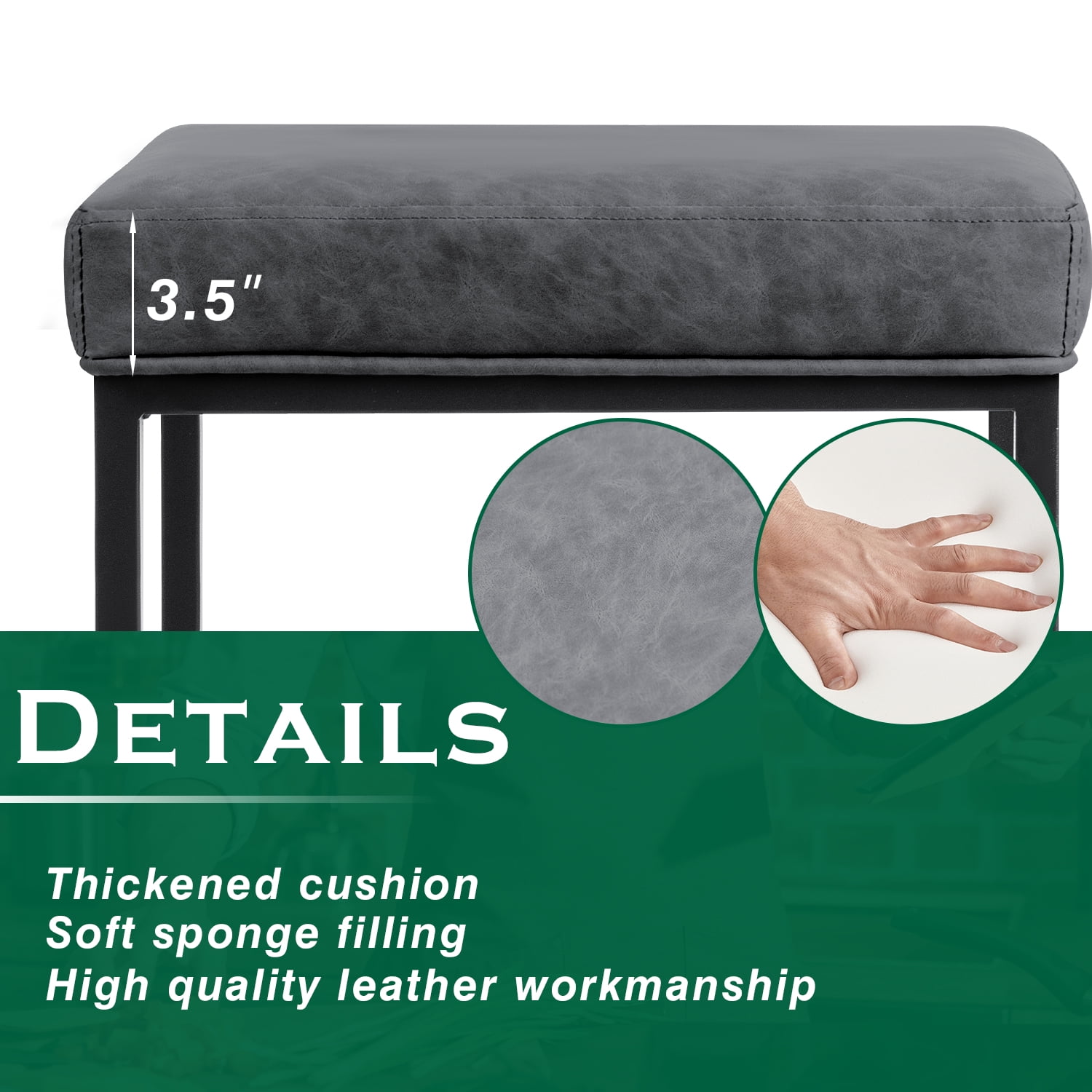 Set of 2 Black Upholstered Counter Stools