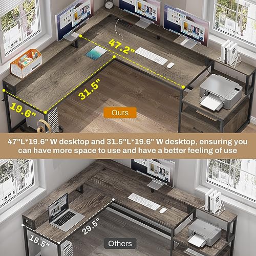 Stylish Grey L-Shaped Computer Desk with Hutch