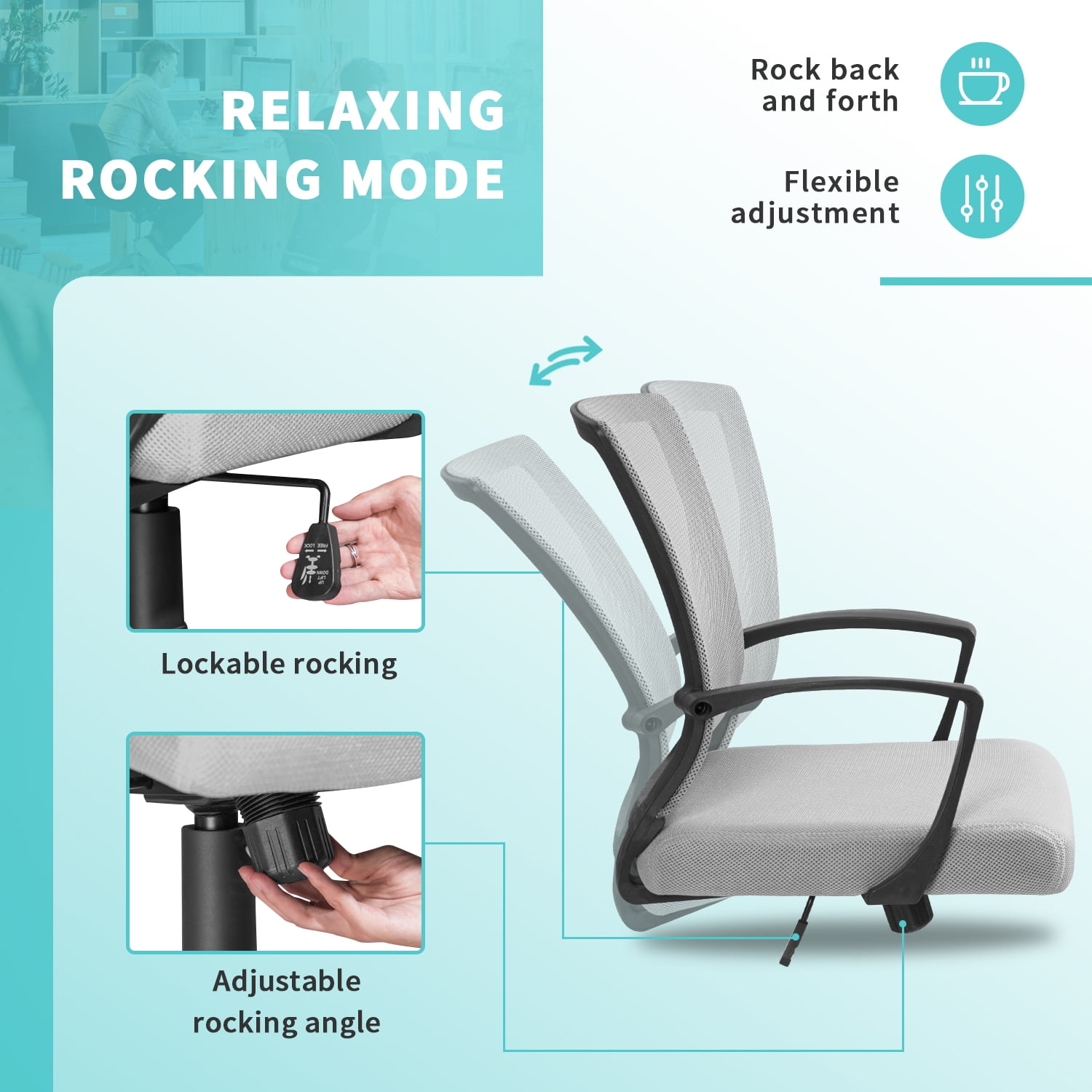 Ergonomic Gray Mid Back Swivel Desk Chair