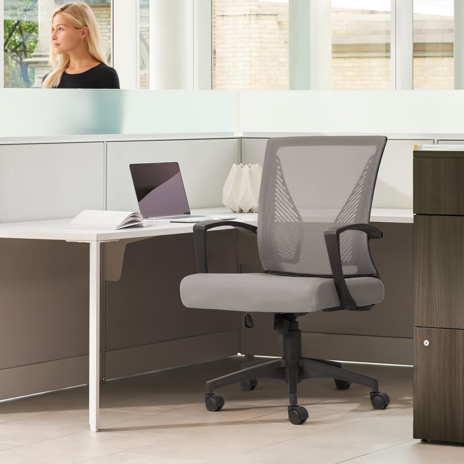 Ergonomic Gray Mid Back Swivel Desk Chair