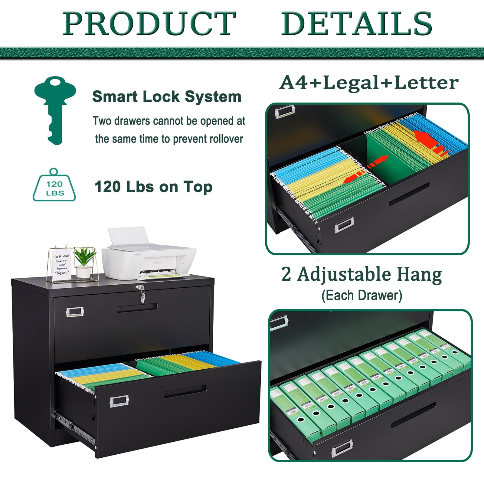 Fesbos 2-Drawer Locking Lateral File Cabinet